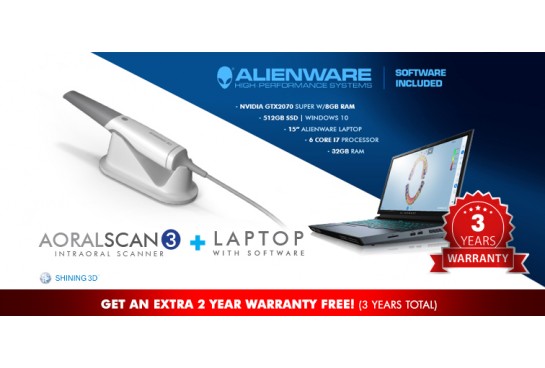 Aoralscan 3 Intraoral Scanner + Alienware Laptop with Software and Extra Warranty Special