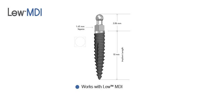 Lew™ MDI 2.5 mm O-Ball Non-Collared Implants 18mm